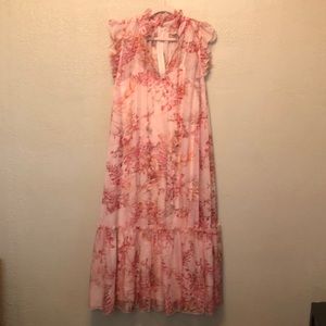 Alex Marie Romantic Long Pink Floral Boho Chiffon Dress Size 6 / M